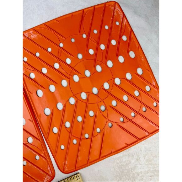 Vintage 1970s Rubbermaid Sink Mat Orange 10.75"x12.75” Set of 2 READ - Picture 14 of 15